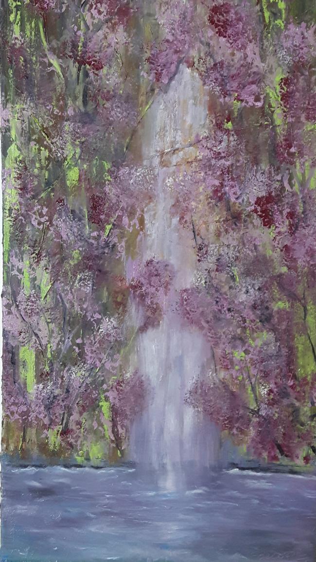 cascade sous les arbres - 50 x 100